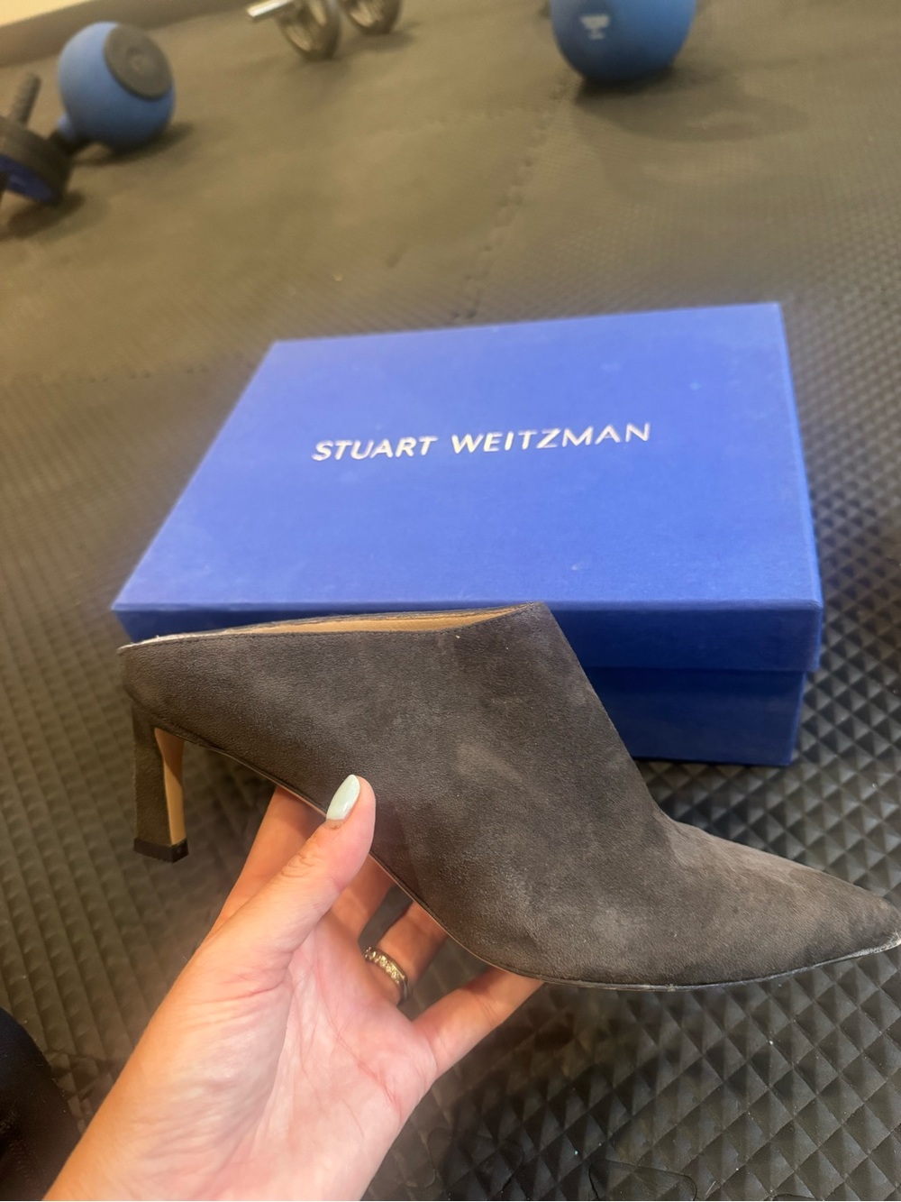 Stuart Weitzman Gray Suede Pointed-Toe Mule Heel